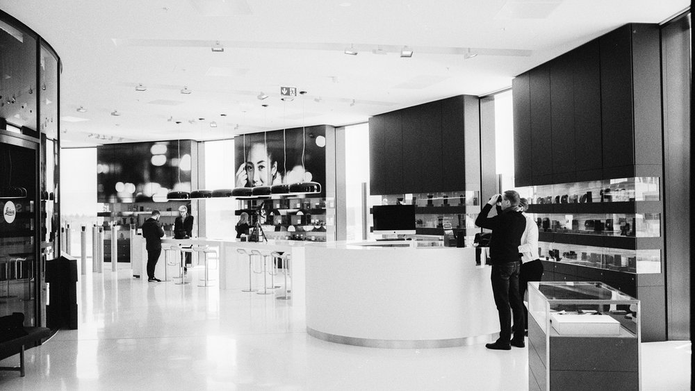   In the Leica store. Leica M6 TTL with 35mm Summilux, Kodak Tri-X 400, orange filter  